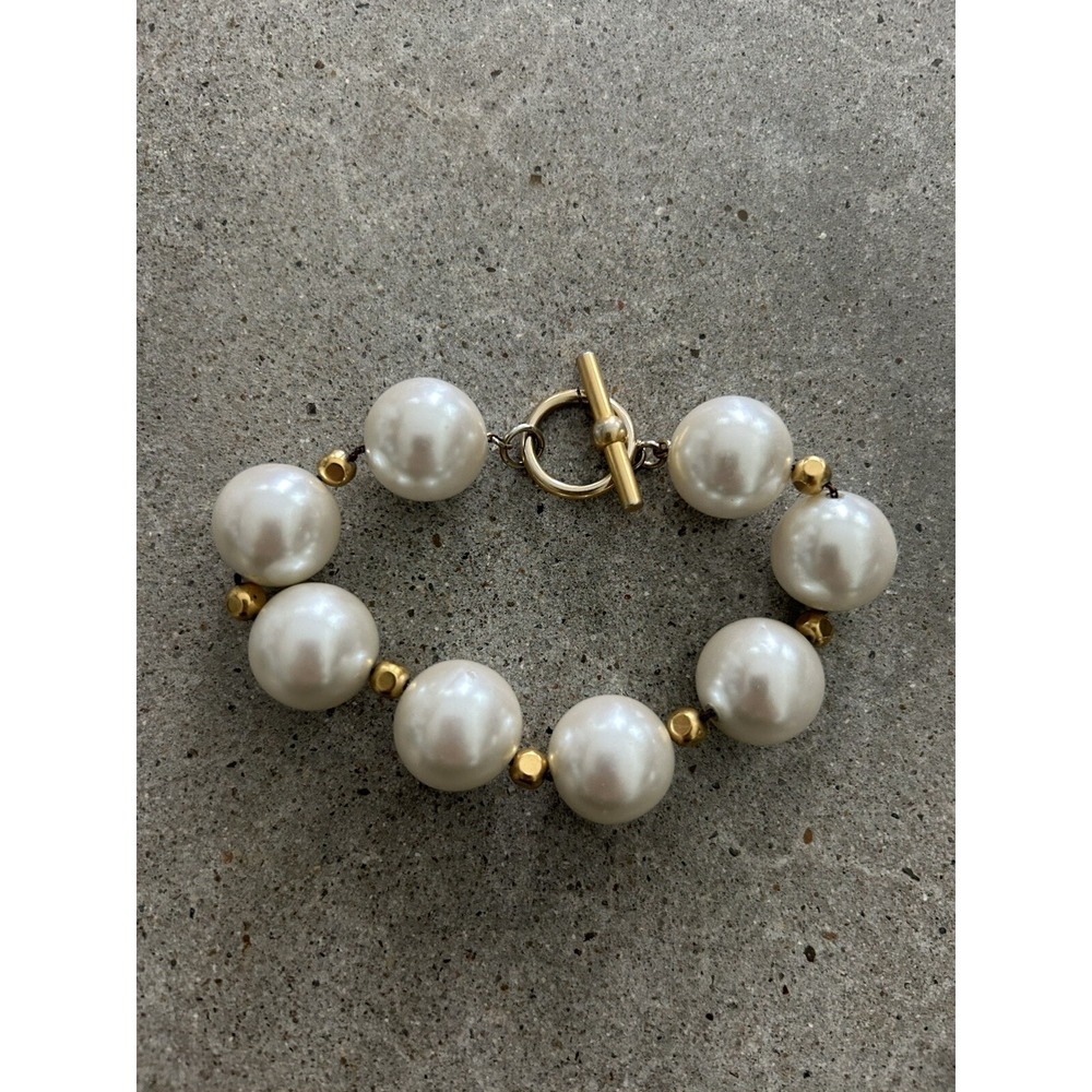 Vintage Bracelet‎ Pearl Beaded Gold Chunky Y2K Toggle Clasp